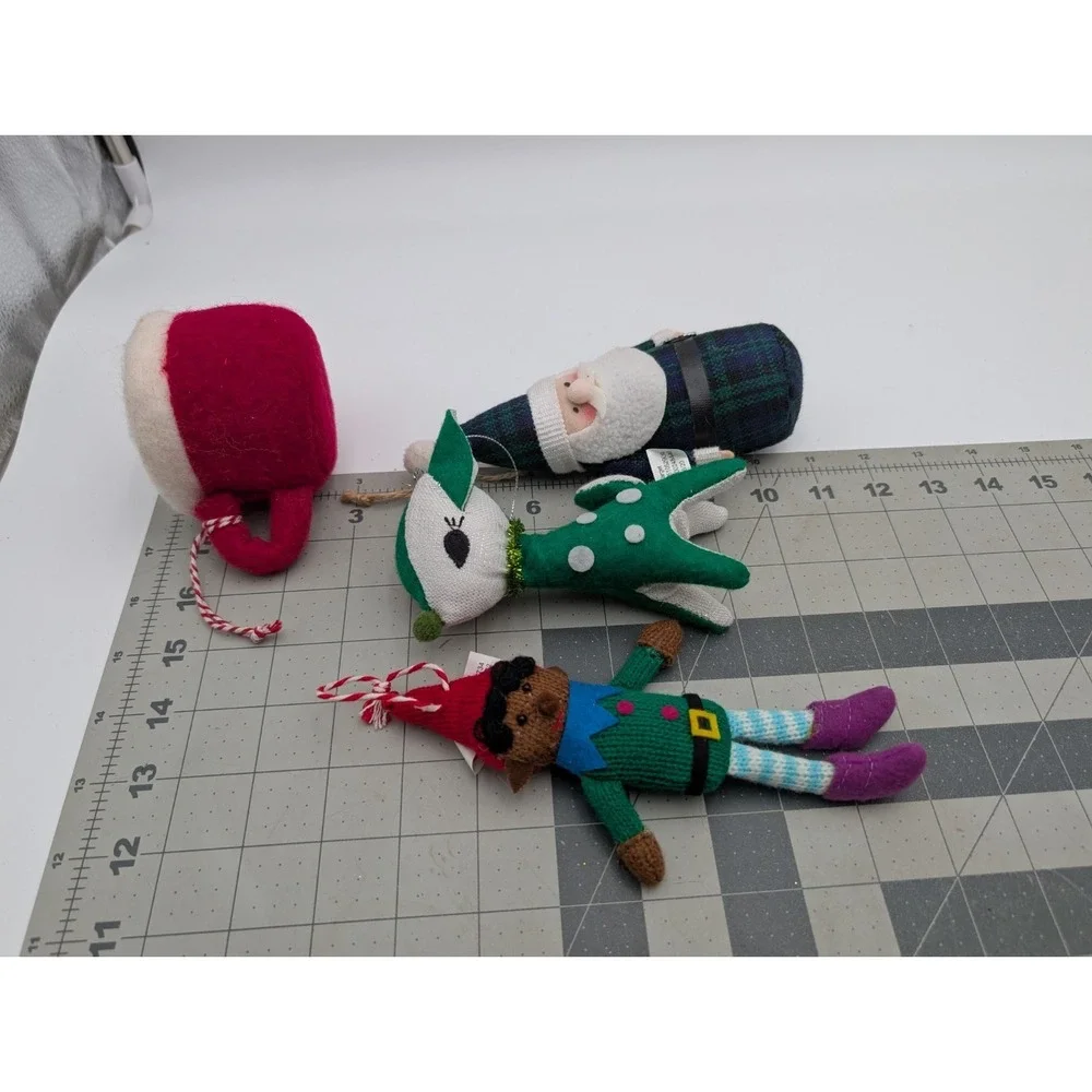 Target Cloth Christmas Ornament Lot Santa Clais Elf Reindeer Felted Wool‎